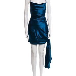 Cinq a Celt Slip Mini Dress in Teal with Side Drape